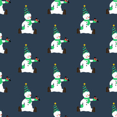 Snowman in christmas costume seamless pattern