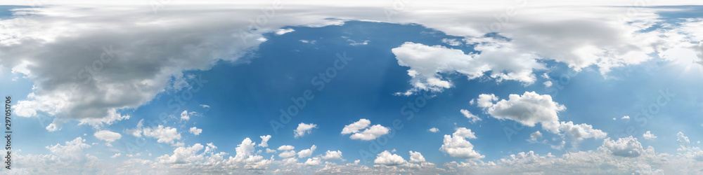 Wall mural seamless cloudy blue sky hdri panorama 360 degrees angle view with beautiful clouds with zenith for 
