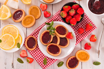 Lemon and straberry tartlets.
