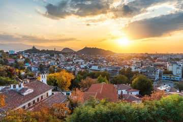 Panoramic view of Plovdiv city, Bulgaria from Nepet Tepe hill.