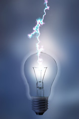 lightning bold strike in the light bulb, creative idea of the innovation concept