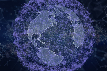 3d planet earth hologram with global communication lines, around it