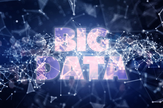 big data text on the connection technology background. the information and computer performance concept.