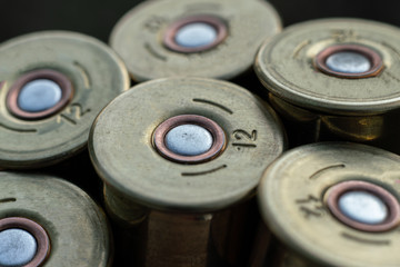 macro view of the bullets for hunting rifle of twelve caliber