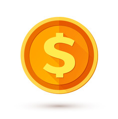 Gold coin with dollar sign. Vector illustration isolated on white background