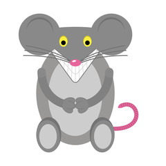 The cartoon animal mouse is smiling. Design element for packaging products for rodents, mice or rats and other ideas. Vector illustration. Clipart and drawing.