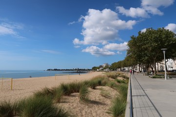 Fototapeta na wymiar Saint-Nazaire, promenade le long de la plage, avec des arbres (France)