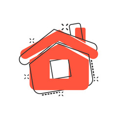 House building icon in comic style. Home apartment vector cartoon illustration pictogram. Dwelling business concept splash effect.