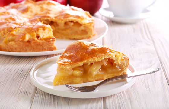 Apple pie, sliced and served