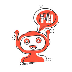 Cute robot chatbot icon in comic style. Bot operator vector cartoon illustration pictogram splash effect.