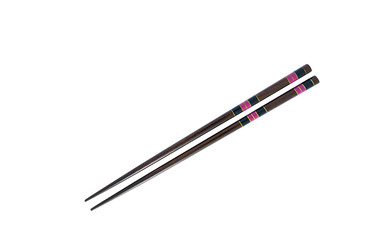 Pair of brown chopsticks isolated on on white background