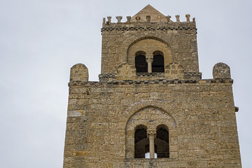 Architectural fragments of Cefalu Cathedral (Duomo di Cefalu) - Roman Catholic basilica. Cefalu Cathedral was erected in 1131 in Norman architectural style. Province of Palermo,Cefalu, Sicily. Italy.