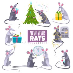 rat animal symbol new year characters set