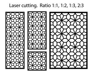 Cnc template set. Laser pattern. Set of geometric decorative vector panels for laser cutting.