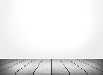 Fototapeta premium Wood table top with concrete wall background. Used for product placement or montage.