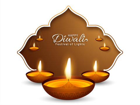 Vector abstract beautiful illustration on diwali celebration with illuminated oil lamps. Happy Diwali.