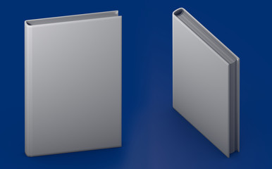 beautiful very high detail grey book that is closed, symbol of knowledge with parallel view isolated on blue background - 3d illustration of object