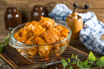 Cauliflower rosettes in a herbal marinade.