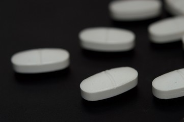 Medication tablets in macro view