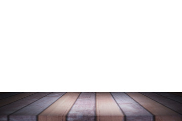 Wood table top isolated on white background. Used for product placement or montage.