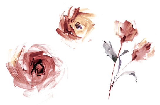 Flowers watercolor illustration.Manual composition.Big Set watercolor elements.