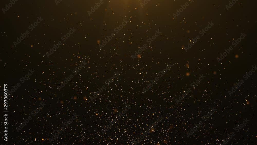 Wall mural beautiful gold floating dust particles with lens flare light special effect on black background in s