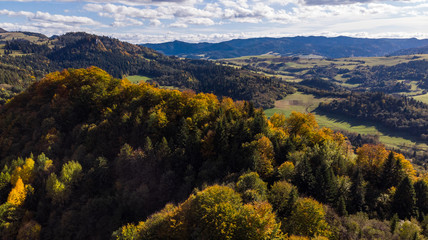 Beautiful Autumnal Foliage in Woodlands in Pieniny Mountains. Drone View © marcin jucha