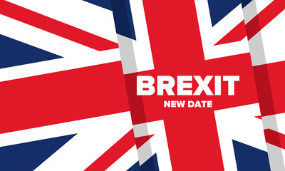 Brexit poster. UK leaving EU. Crisis in relations between the United Kingdom and the European Union. Vote for new deal. Brexit without deal. Great Britain and Europe flags. Vector illustration 