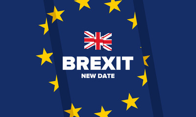 Brexit poster. UK leaving EU. Crisis in relations between the United Kingdom and the European Union. Vote for new deal. Brexit without deal. Great Britain and Europe flags. Vector illustration 