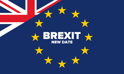 Brexit poster. UK leaving EU. Crisis in relations between the United Kingdom and the European Union. Vote for new deal. Brexit without deal. Great Britain and Europe flags. Vector illustration 