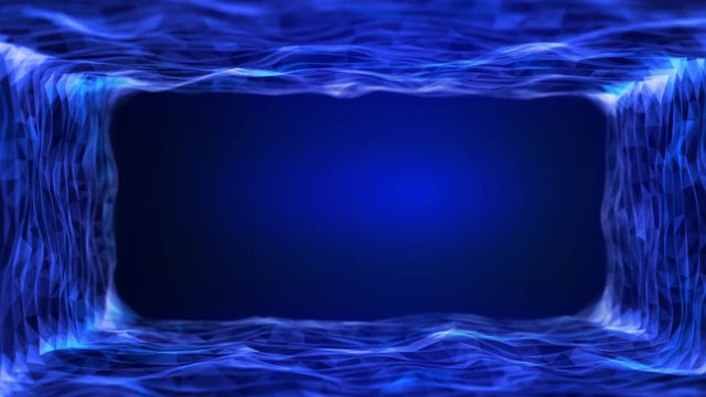 Wave surface gateway of space tunnel portal for future with grid wireframe wall dot line and circle swirl with door for digital space galaxy science technology abstract concept with flickering light
