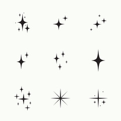 Set of vector stars sparkle icon. Bright firework, twinkle, shiny flash. Sparkles symbols vector. Glowing light effect star collection.