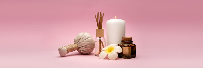Beautiful and concise spa composition on pink background.