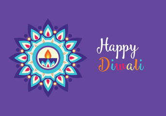 happy Diwali greetings,Indian Festival of lights, mandalas art. Lamp with flame and graphics