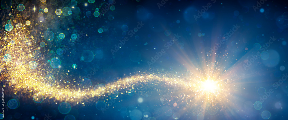 Wall mural magic christmas star in shiny night - defocus star-trail