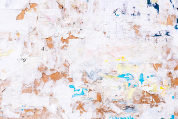 Old Urban Billboard With Torn Peeled Poster Abstract Horizontal Background. Outdoor Bulletin Board...