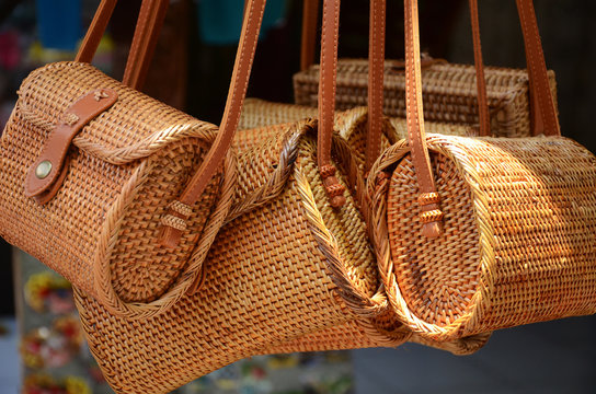 Balinese handmade rattan woven shoulder bags