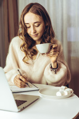 Happy woman working from home