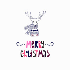 Vector Christmas Greeting Card with Deer