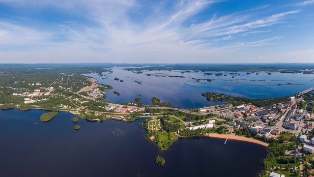 Aerial view of Kemijarvi city in northern Finland