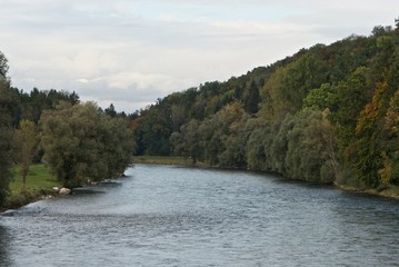 river Reuss on border of cantons Zug and Aargau in autumn