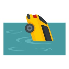 Yellow car flood icon. Flat illustration of yellow car flood vector icon for web design