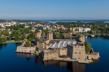 Fototapeta na wymiar Aerial view of Olavinlinna castle and Savonlinna town in Finland