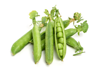 Fresh peas isolated on white background 