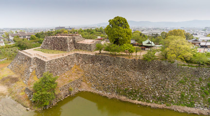 Fototapeta na wymiar ruins of the main keep of Yamato Koriyama castle
