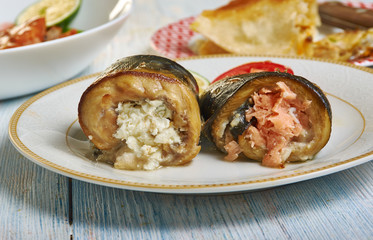 Mackerel roll with salmon and feta