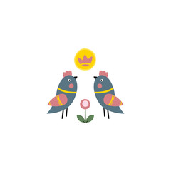 Folk art birds with abstract flower. Cartoon vector illustration for invitation, postcard, scrapbook, greeting card. - 297073380