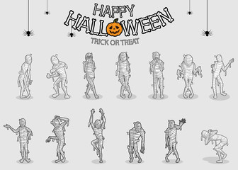 collection set of halloween monster costume Mummy
