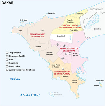 administrative map of the senegalese capital dakar