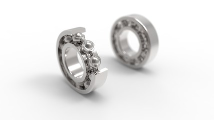 3d rendering of a metal ball bearing isolated in white background